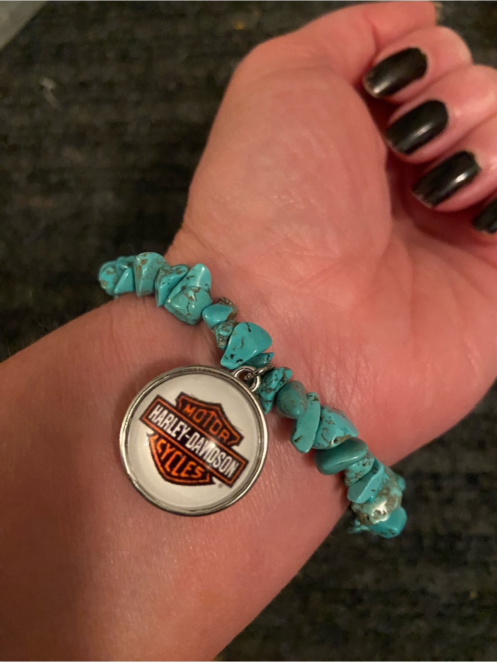 Harley-Davidson Turquoise Bead Bracelet with Logo Disc Charm